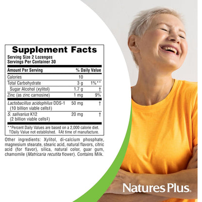 NaturesPlus Adult's Ear Nose Throat Lozenges K12 Probiotics 60 Lozenges Cherry Berry