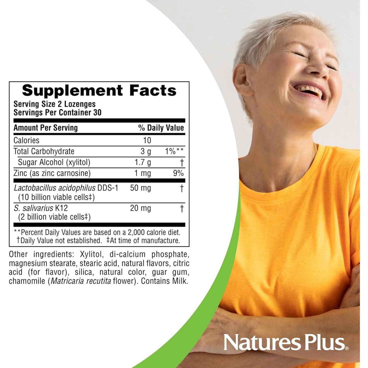 NaturesPlus Adult's Ear Nose Throat Lozenges K12 Probiotics 60 Lozenges Cherry Berry