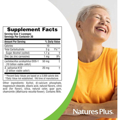 NaturesPlus Adult's Ear Nose Throat Lozenges K12 Probiotics 60 Lozenges Cherry Berry