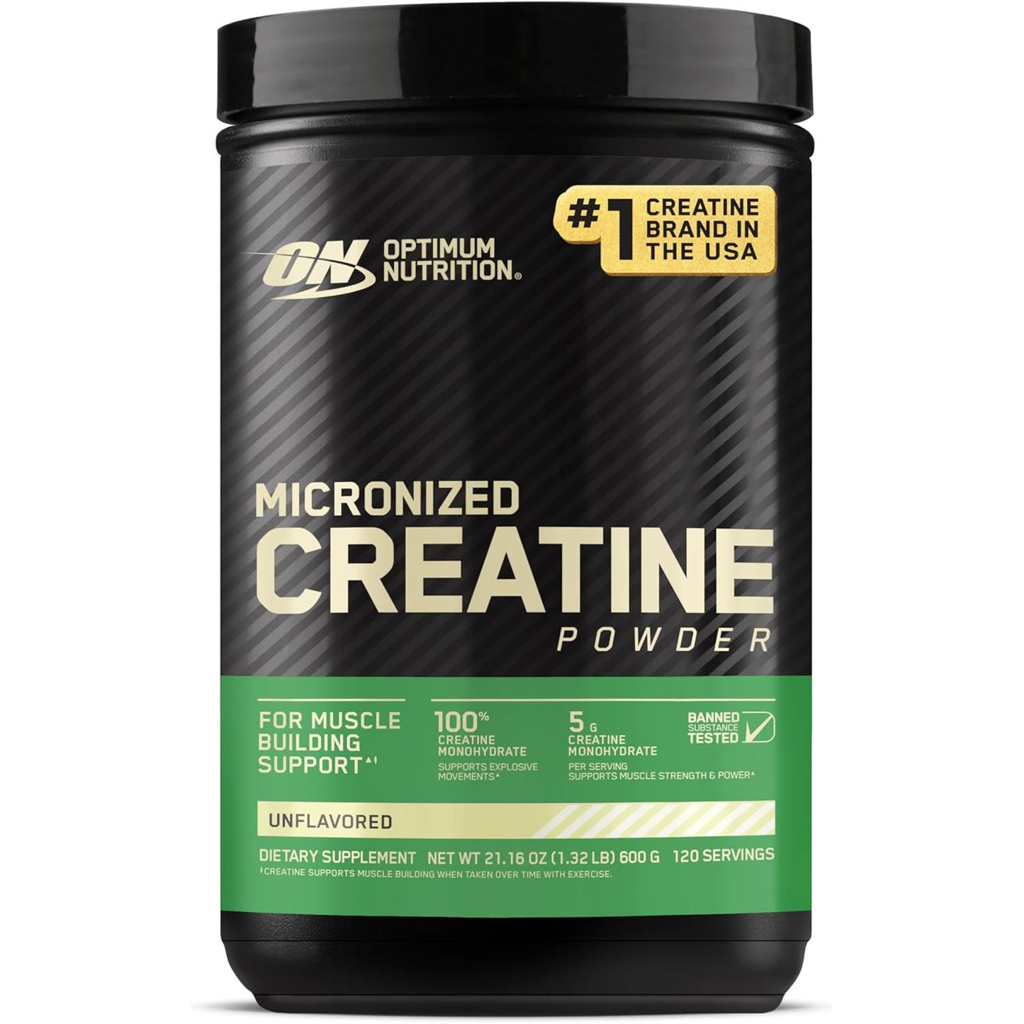 Optimum Nutrition Micronized Creatine Monohydrate Powder Supports Strength & Recovery, Banned Substance Tested Unflavored 5g 60 Servings
