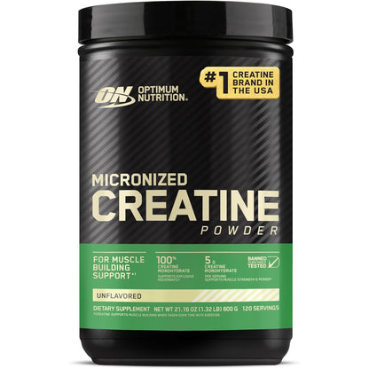 Optimum Nutrition Micronized Creatine Monohydrate Powder Supports Strength & Recovery, Banned Substance Tested Unflavored 5g 60 Servings
