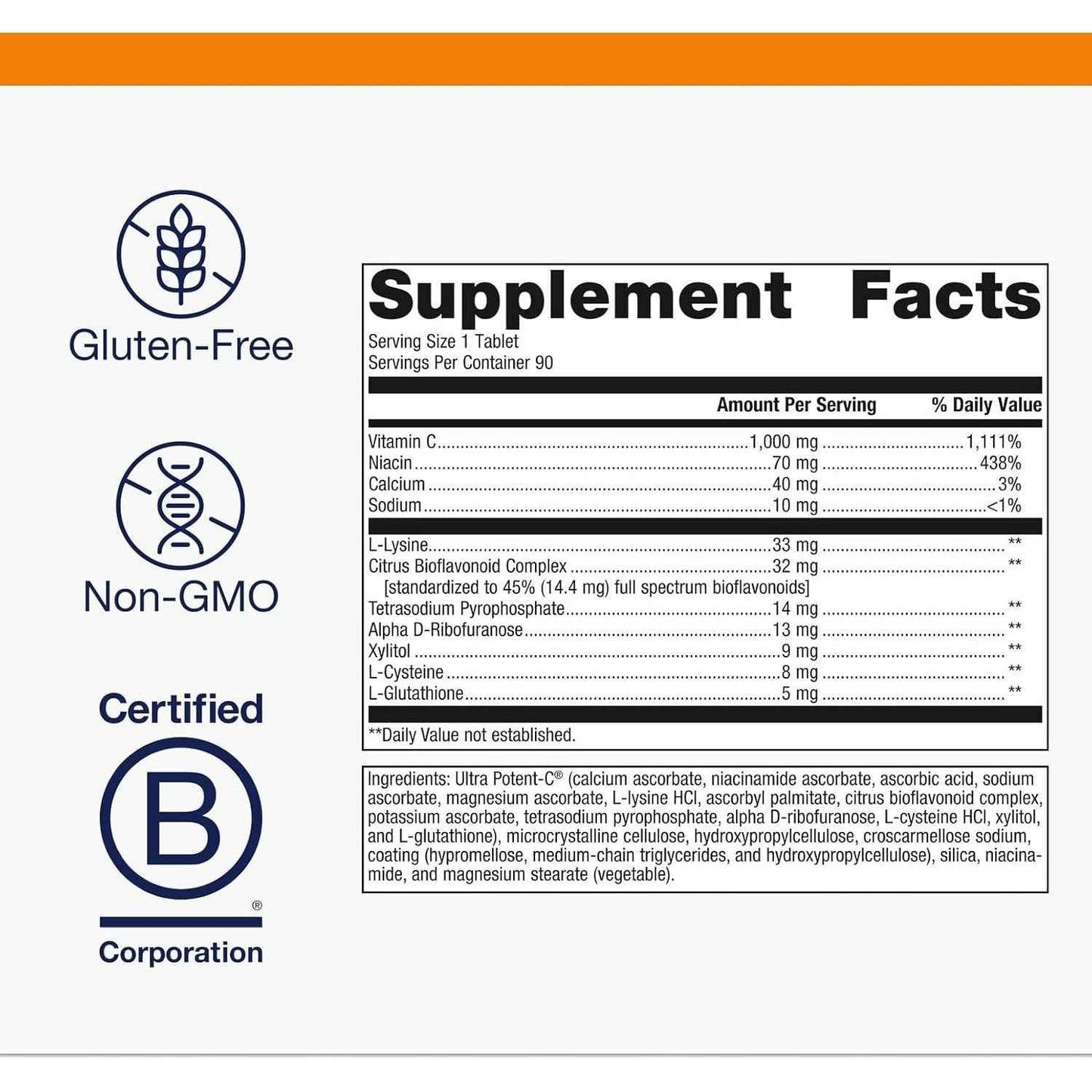 Metagenics Ultra Potent-C 1000 Buffered Vitamin C Supplement 90 Tablets