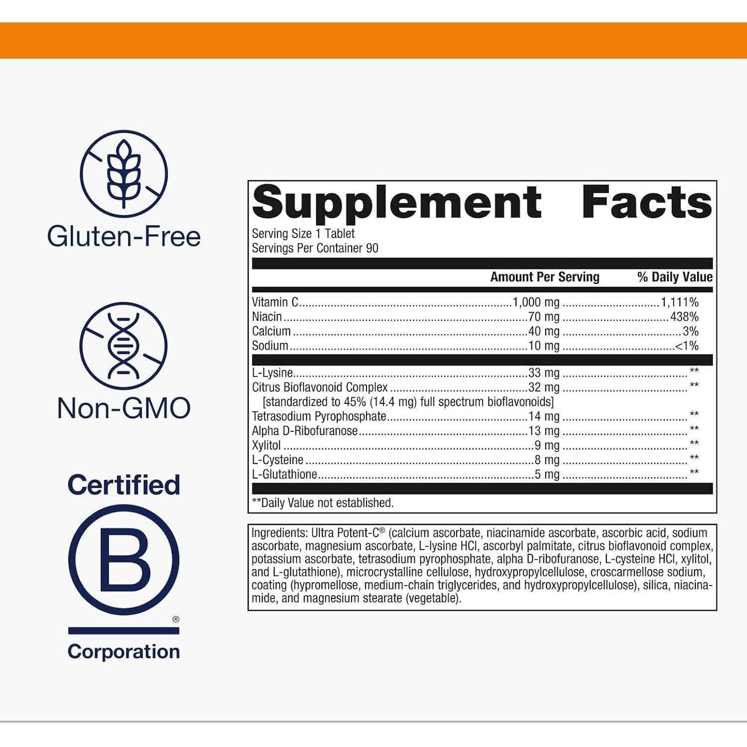Metagenics Ultra Potent-C 1000 Buffered Vitamin C Supplement 90 Tablets
