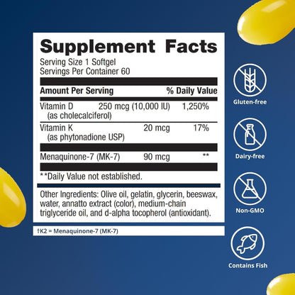 Metagenics Vitamin D3 and K2 10,000 IU MK-7 Softgels