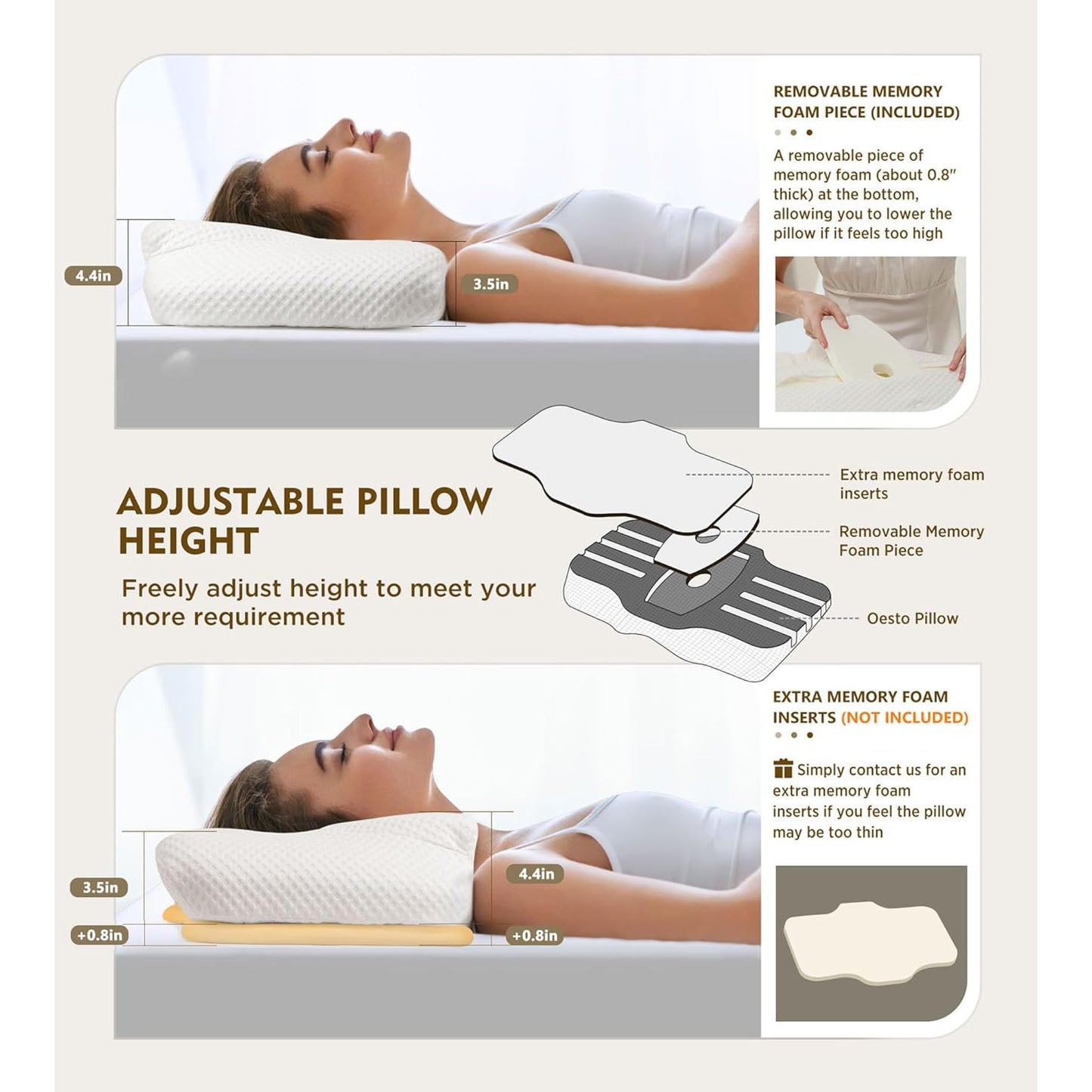 Osteo Cervical Pillow Neck Pain Relief Adjustable Memory Foam Cooling Case