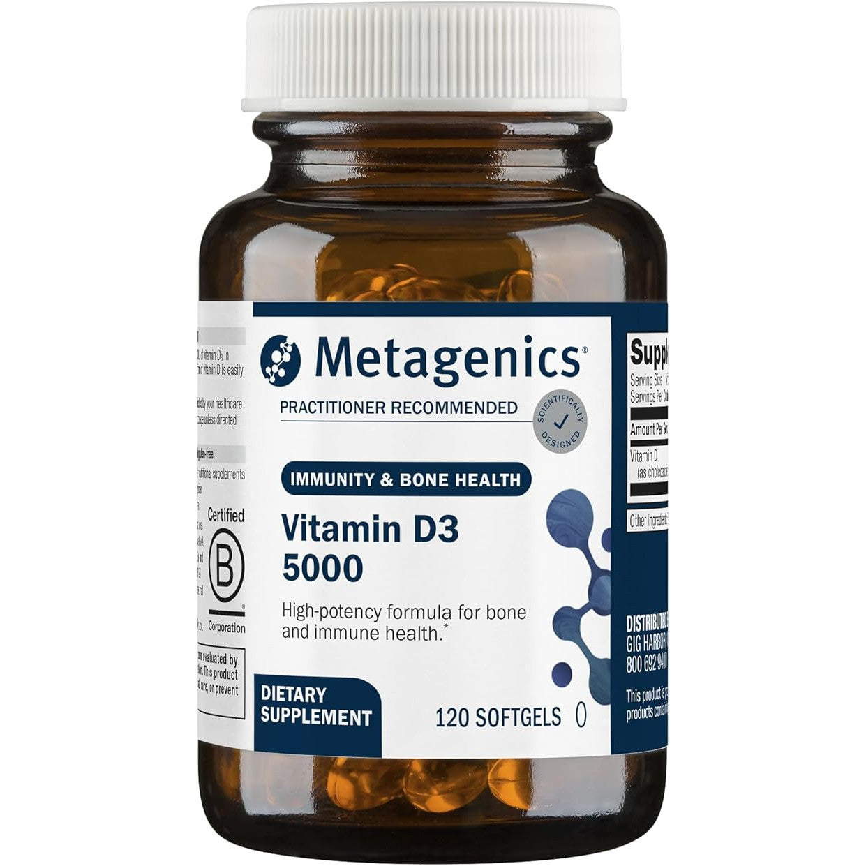 Metagenics Vitamin D3 5000 IU Supplement Softgels 120 Count