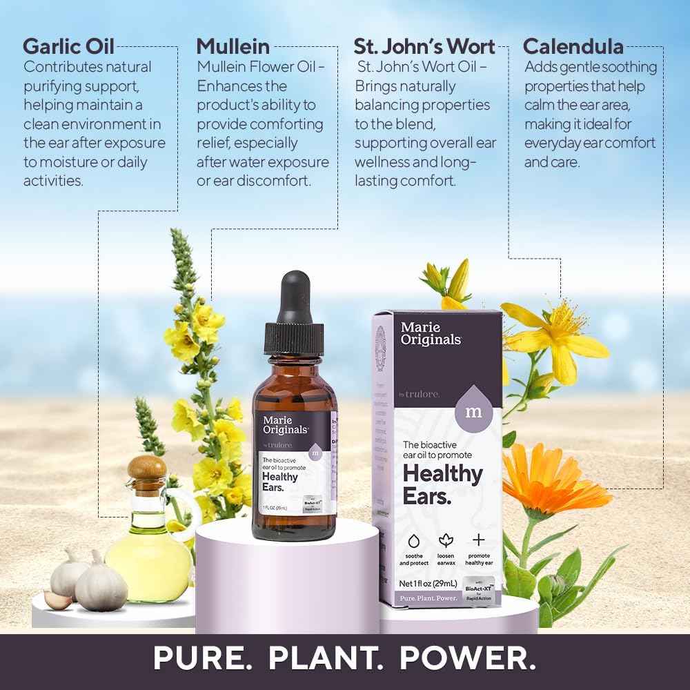 Marie Originals Mullein Garlic Oil Ear Drops for Adults Kids Pets 1oz