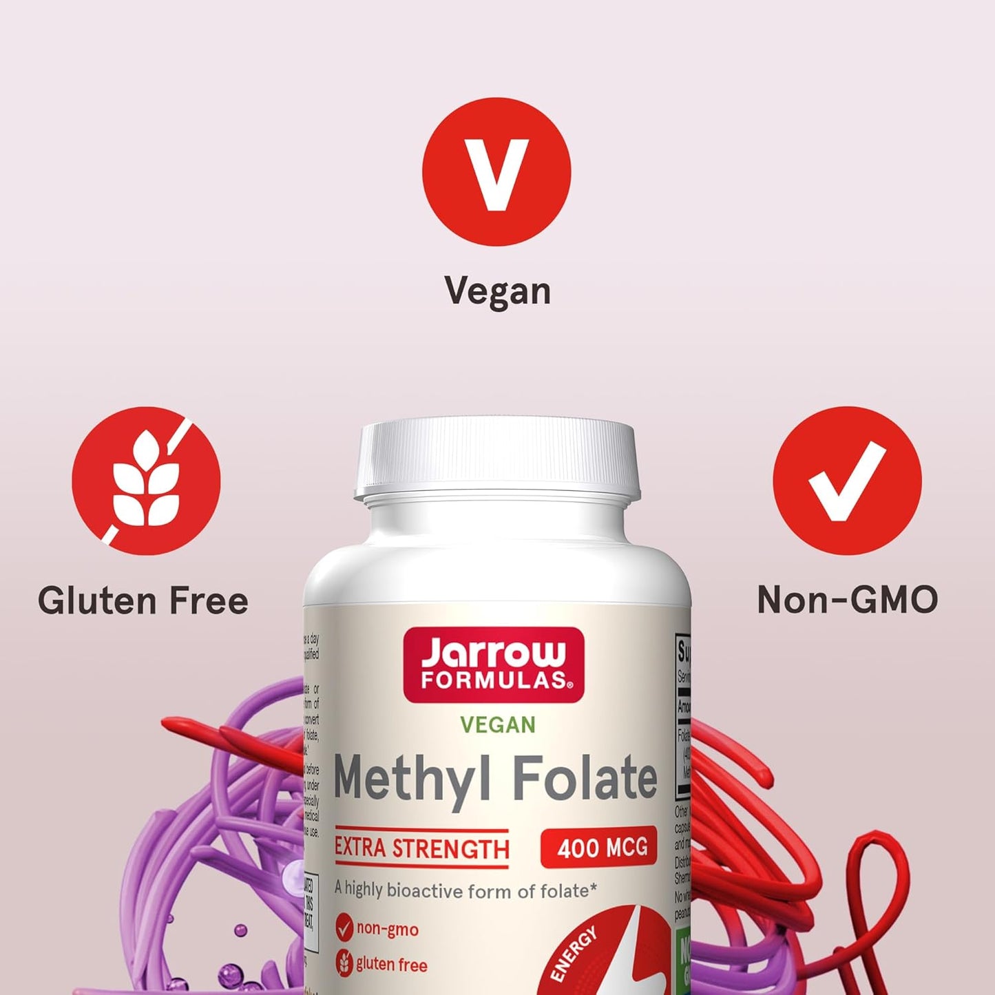 Jarrow Formulas Extra Strength Methyl Folate 400 mcg 60 Veggie Capsules