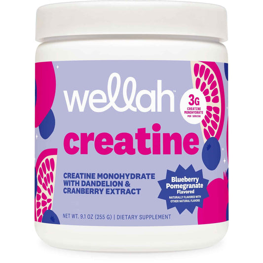 Wellah Creatine for Women - Creatine Monohydrate with Dandelion & Cranberry Extract (50 Servings, Blueberry Pomegranate)