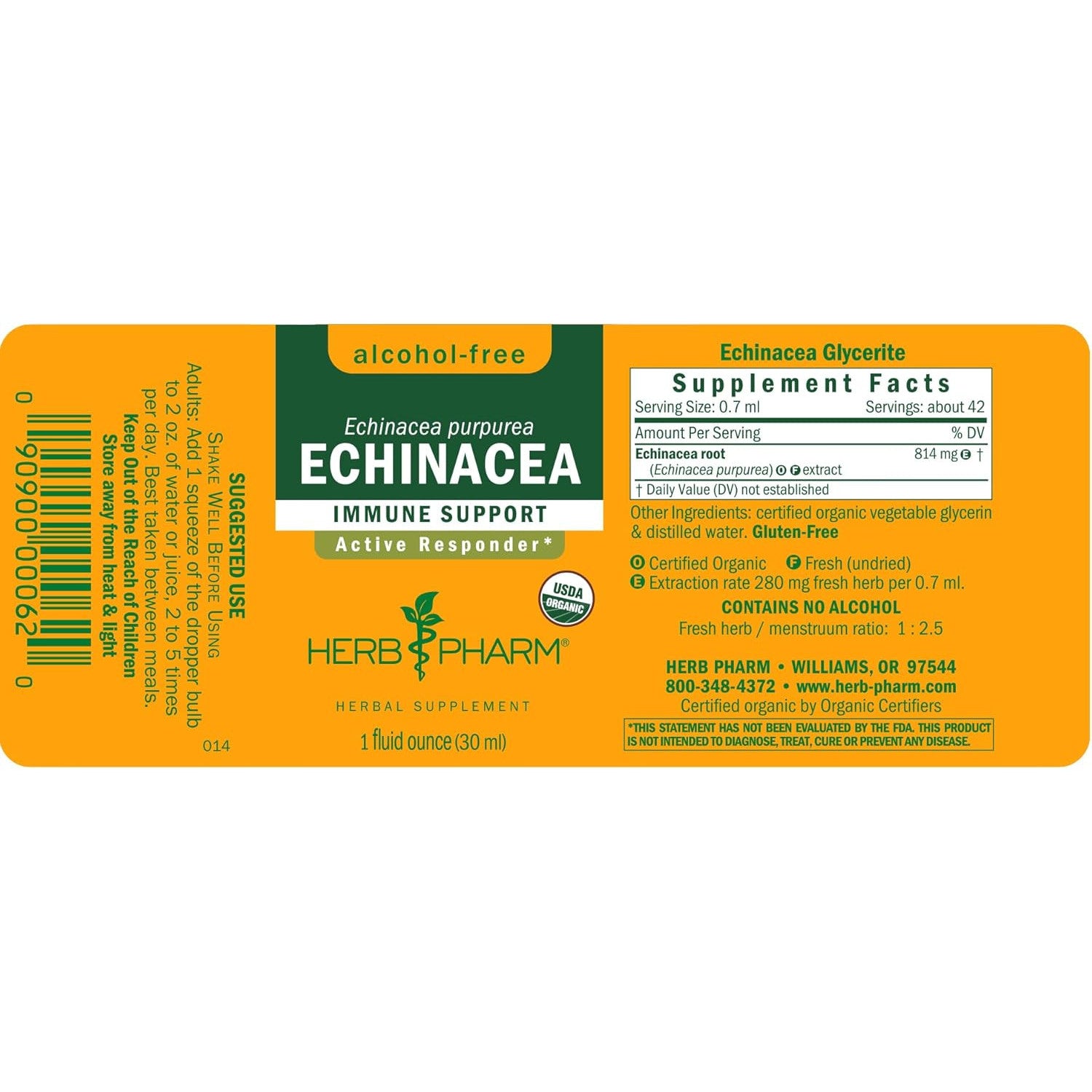 Herb Pharm Echinacea Alcohol-Free Glycerite Immune Support 1 fl oz