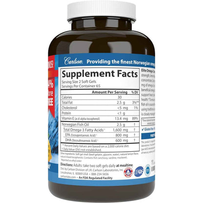 Carlson Elite Omega-3 Gems Fish Oil Supplement 1600mg Lemon