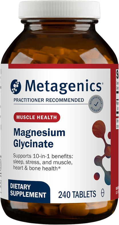 Metagenics Magnesium Glycinate 100mg-Highly Absorbable Magnesium Supplement for Sleep, Stress Relief & Muscle Relaxation - Bone, Heart & Nerve Health-Non-GMO, Gluten-Free-240 Tablets