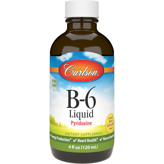 Carlson - B-6 Liquid, Vitamin B-6, Energy Production, Heart Health, Berry Lemonade Flavor, 120 mL (4 Fl Oz)