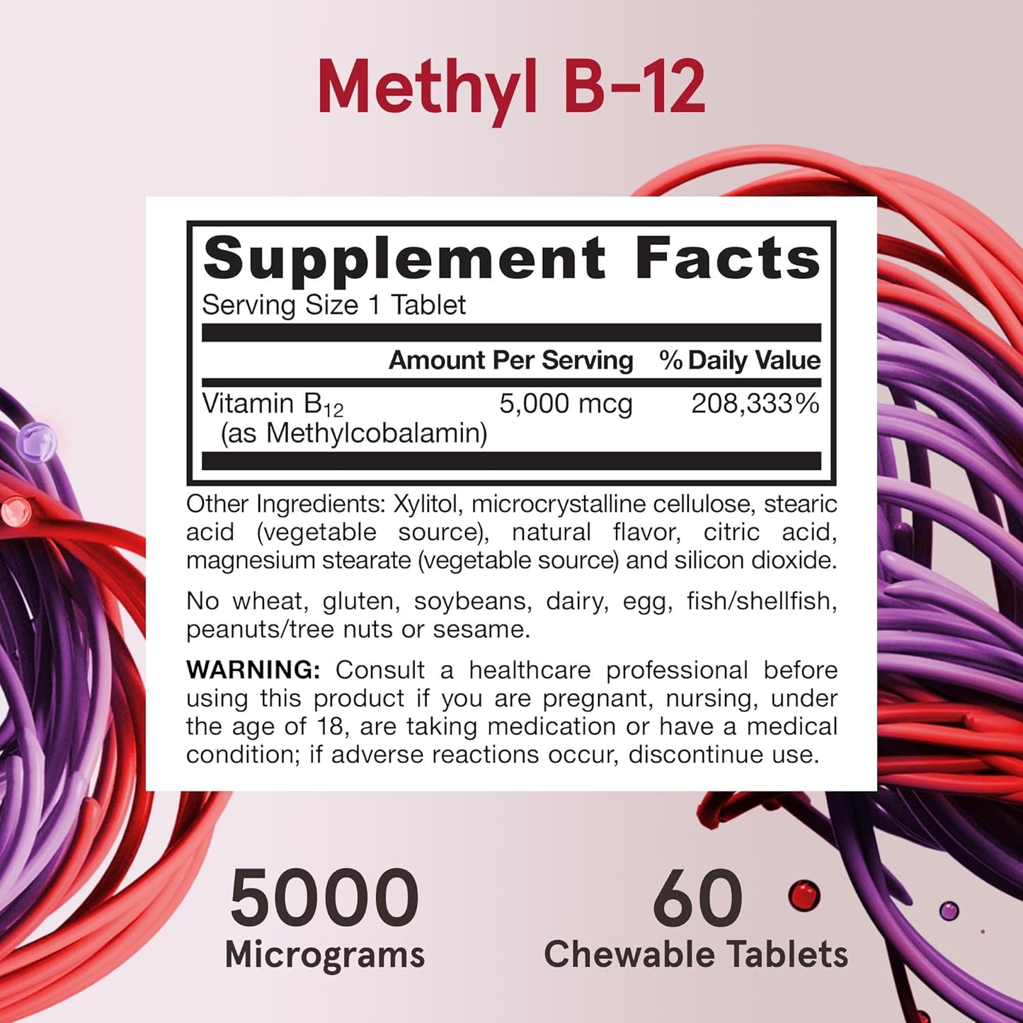 Jarrow Formulas Maximum Strength Methyl B-12 5000mcg Chewable Tablets 60 Count