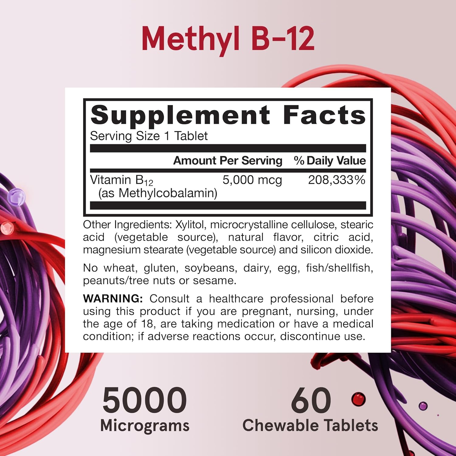 Jarrow Formulas Maximum Strength Methyl B-12 5000mcg Chewable Tablets 60 Count