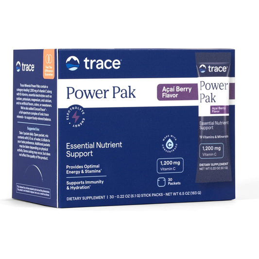 Trace Minerals Power Pak Electrolyte Powder Packets 1200mg Vitamin C Acai Berry 30 Count