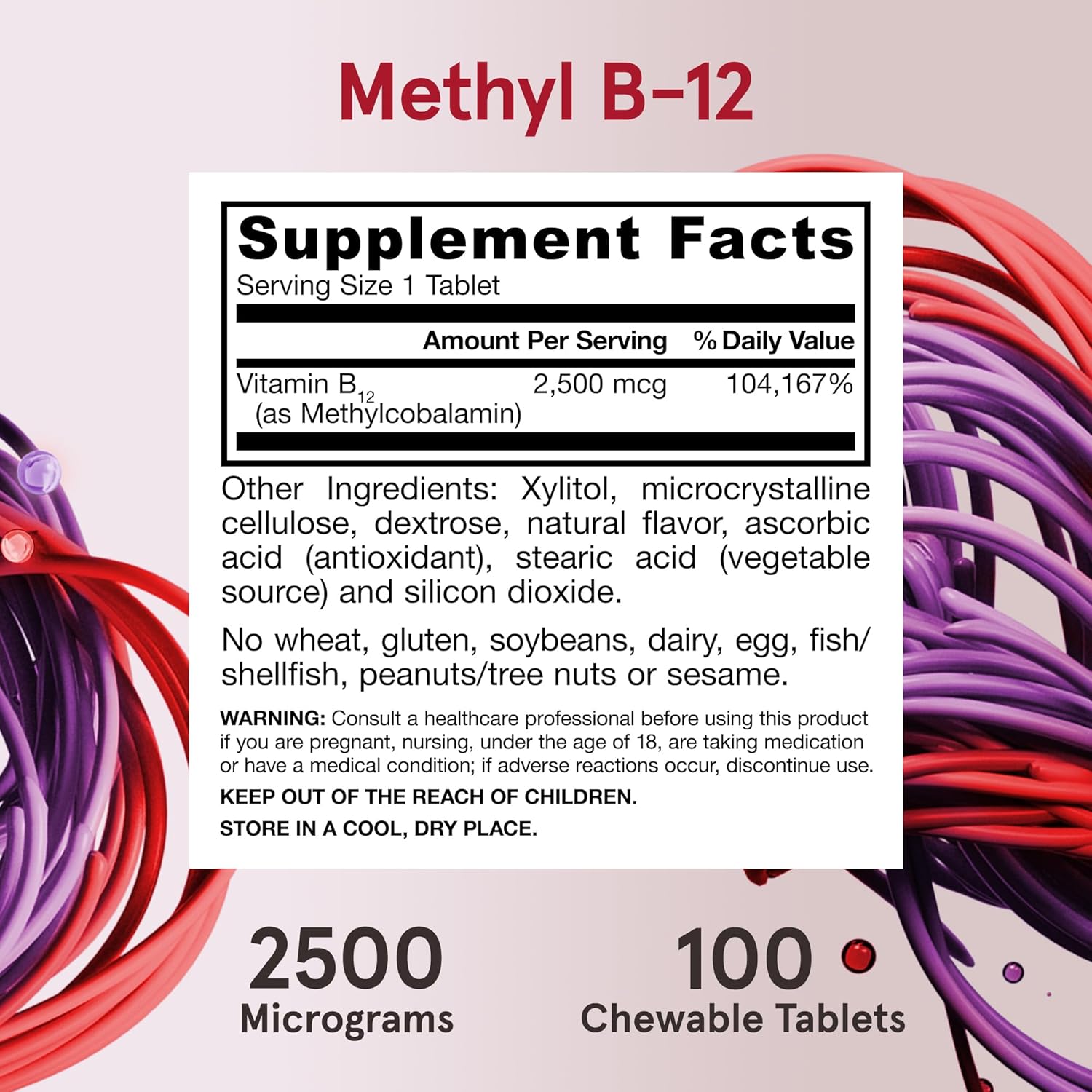 Jarrow Formulas Methyl Vitamin B12 2500 mcg 100 Chewable Tablets Tropical