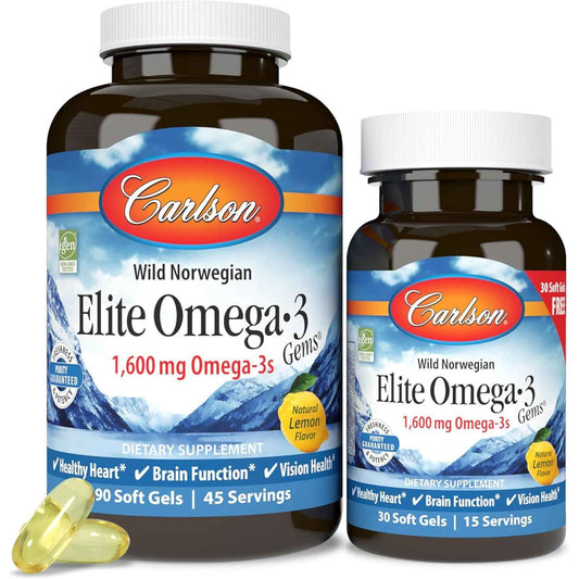 Carlson Elite Omega-3 Gems Fish Oil Supplement 1600mg Lemon 120 Count