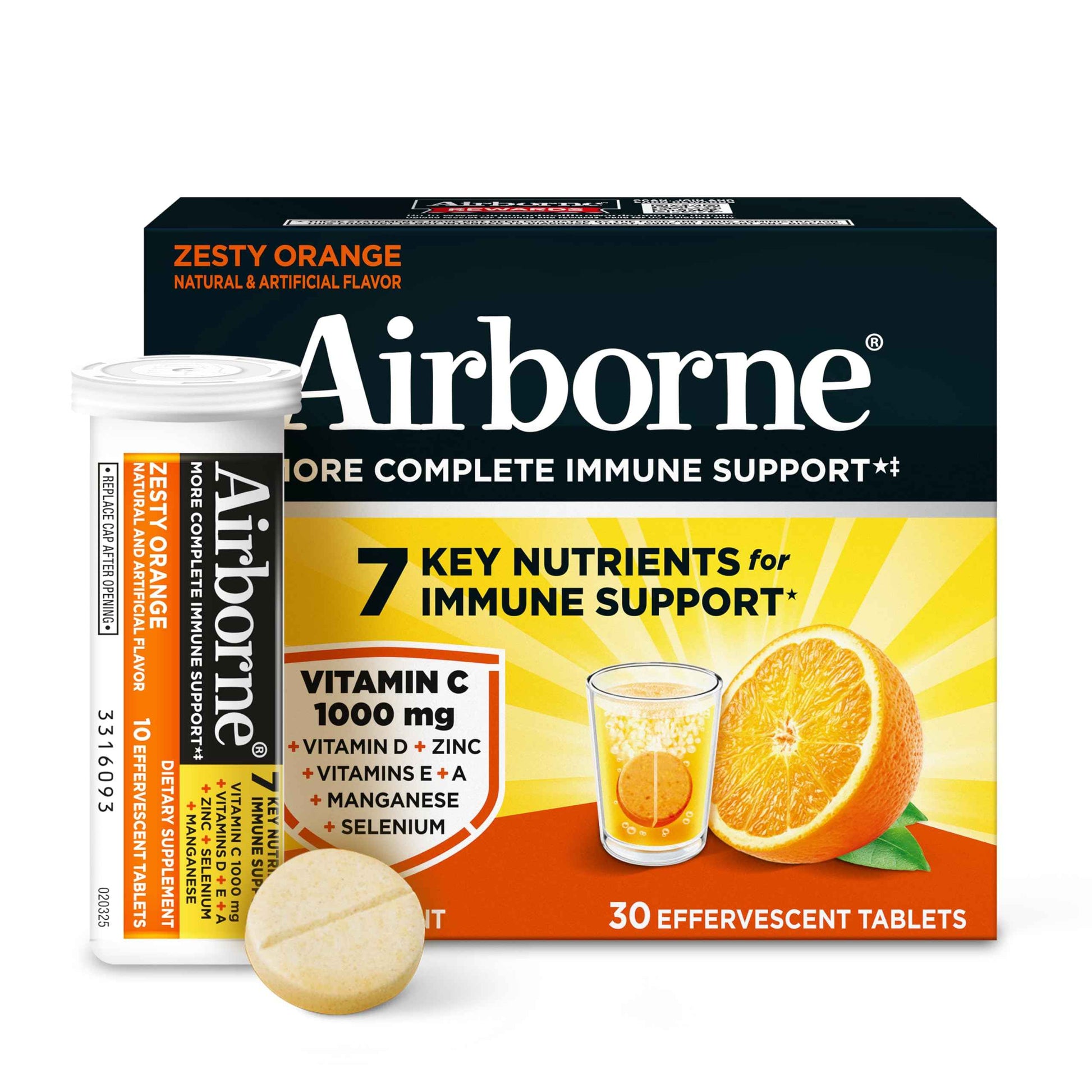 Airborne Immune Support Effervescent Tablets, Zesty Orange Flavor - 30ct