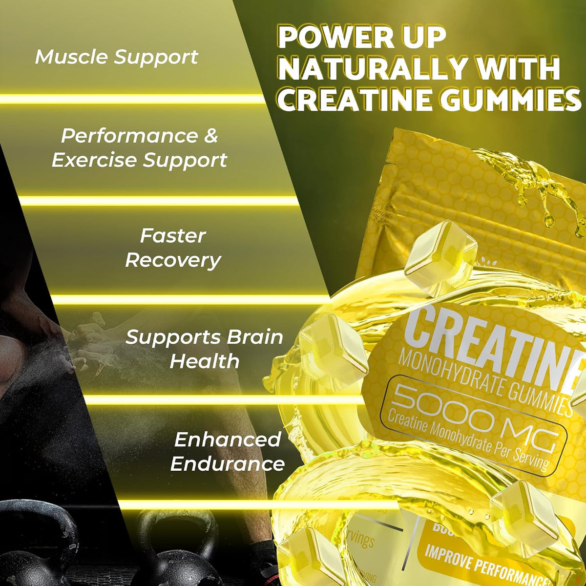 Creatine Gummies for Women & Men 5g Creatine Monohydrate Muscle Strength and Recovery Support 30 Servings