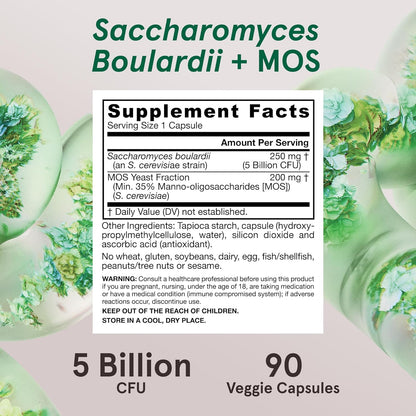 Jarrow Formulas Saccharomyces Boulardii + MOS Probiotic Capsules 5 Billion CFU