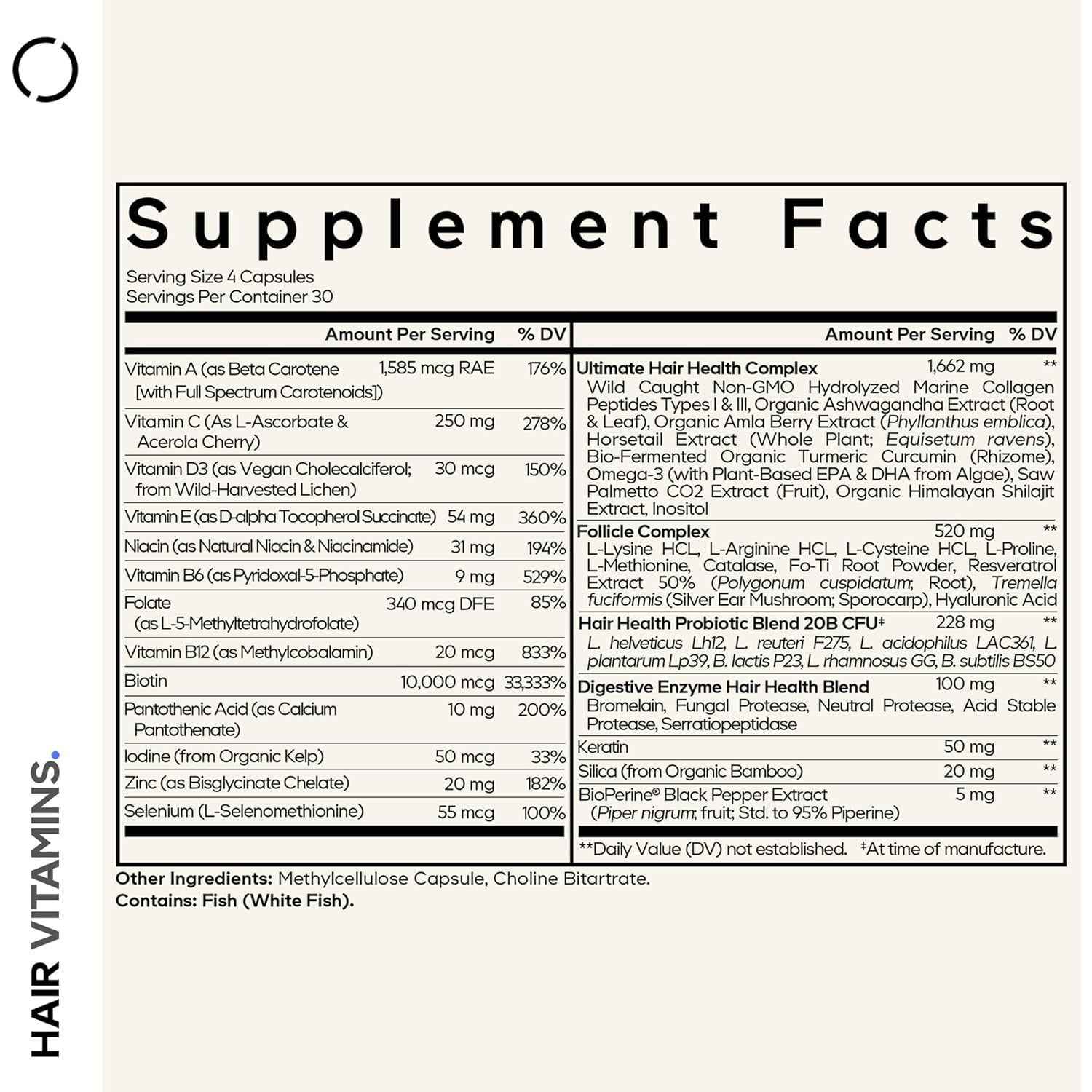 Codeage Hair Vitamins 10000 mcg Biotin, Keratin, Collagen Supplement 120 Count