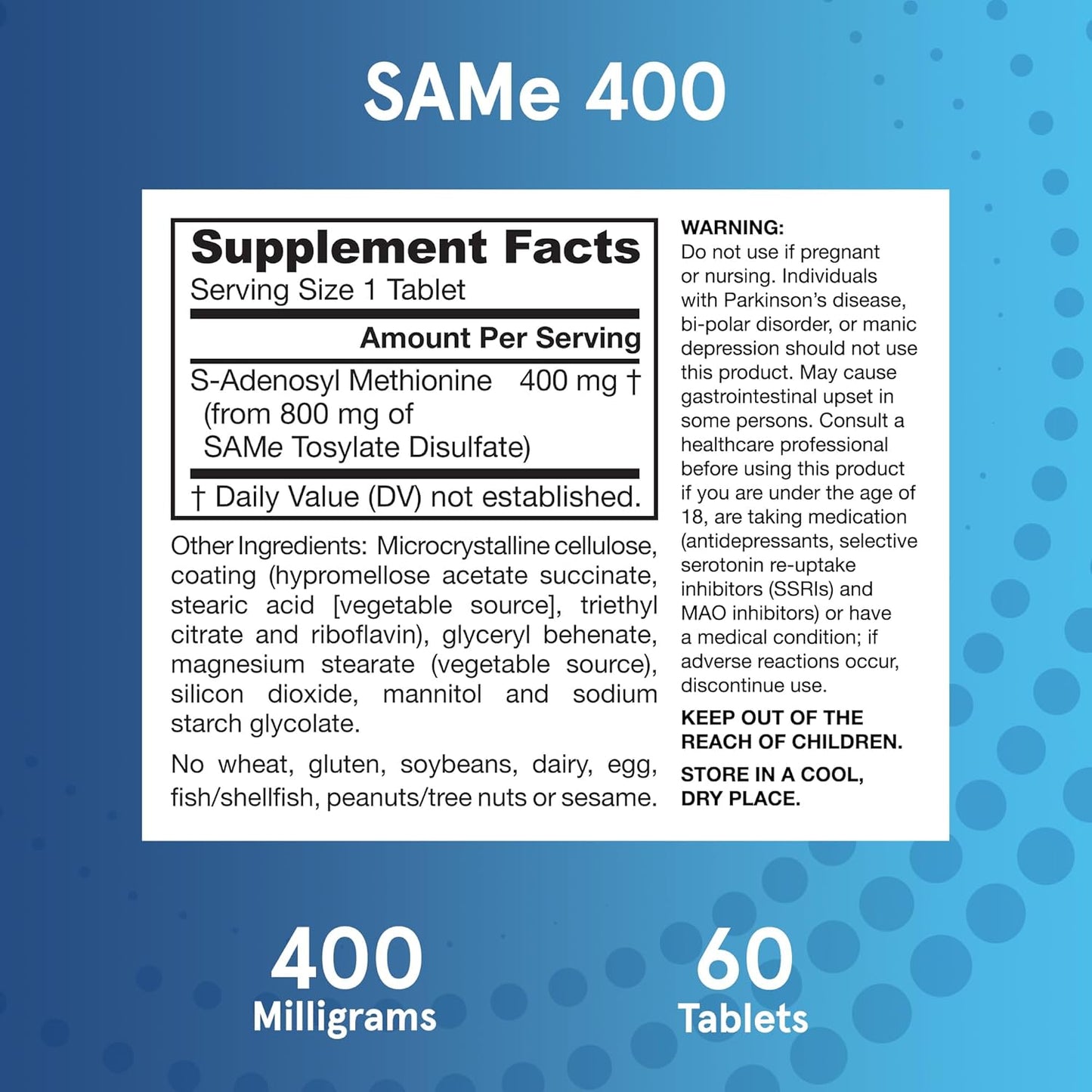 Jarrow Formulas SAMe 400 mg Supplement Tablets 60 Count