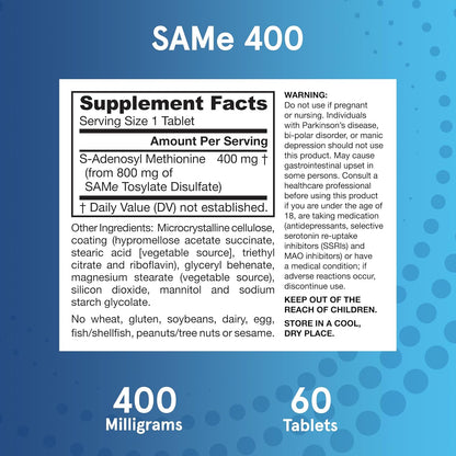 Jarrow Formulas SAMe 400 mg Supplement Tablets 60 Count