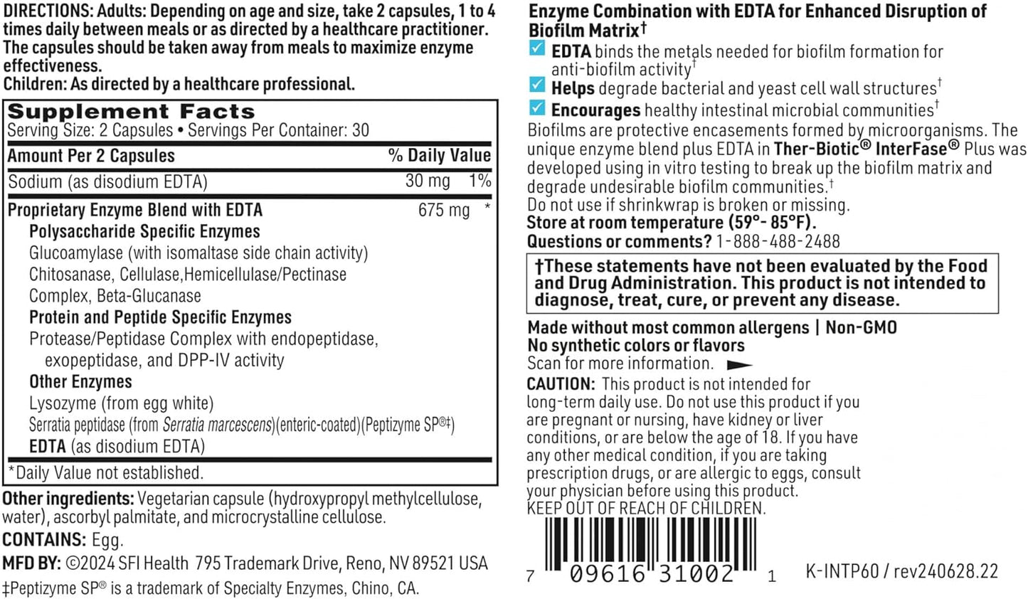 Klaire Labs Interfase Plus Multi-Enzyme Supplement with EDTA 60 Capsules
