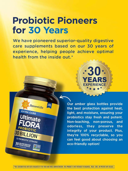 Renew Life Extra Care Digestive Probiotic Capsules 30 Billion CFU 30 Count