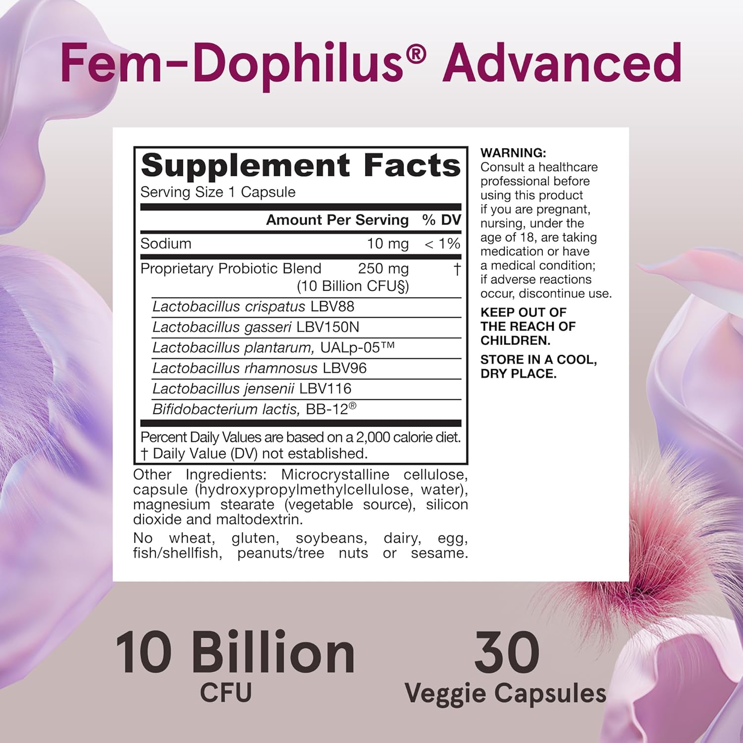 Jarrow Formulas Fem-Dophilus Advanced Probiotics 10 Billion CFU 30 Capsules