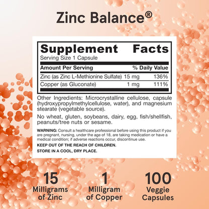 Jarrow Formulas Zinc Balance 15 mg 100 Veggie Caps