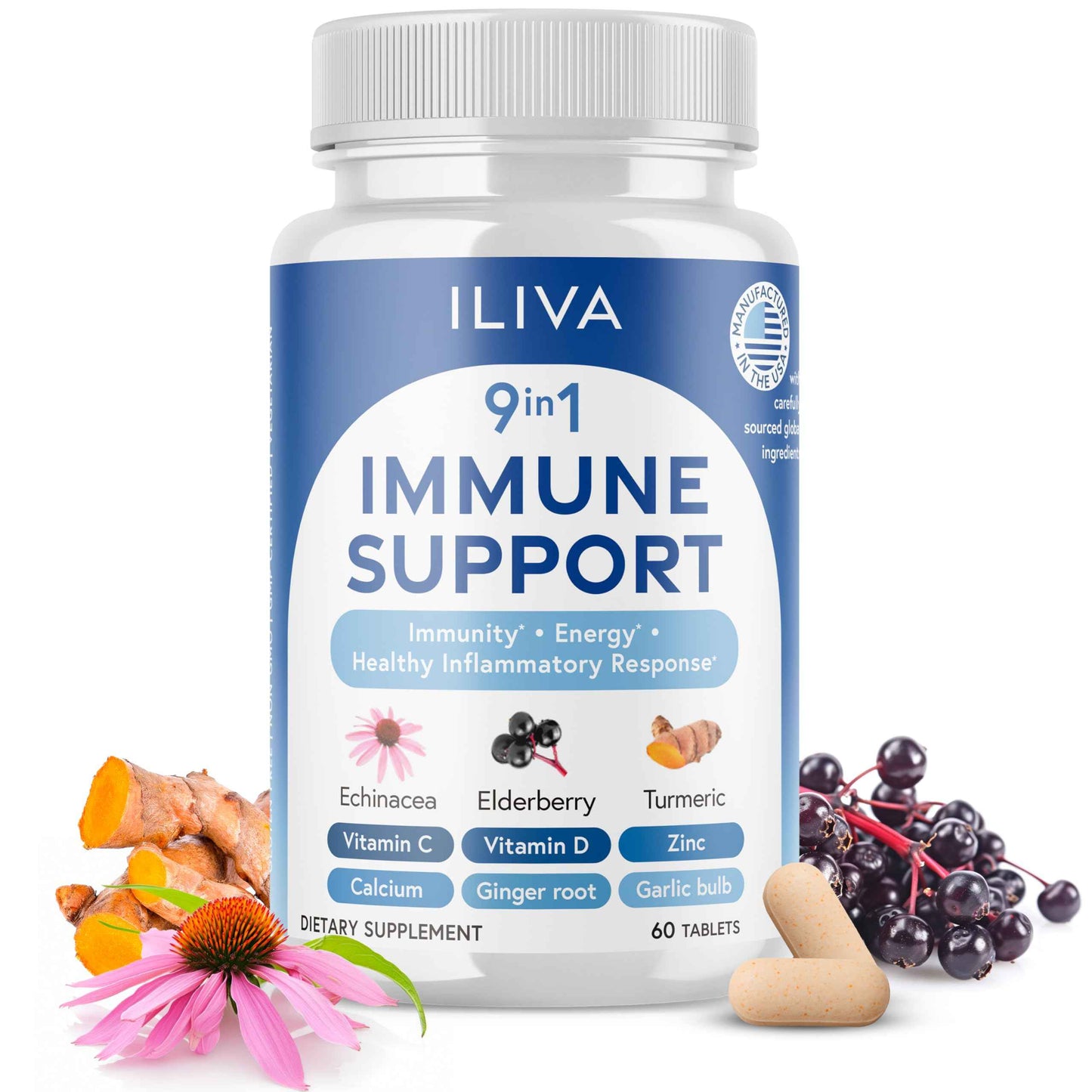ILIVA-by-INDICAID 9-in-1 Immune Support : Daily Serving for Respiratory - 60 Tablets