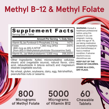 Jarrow Formulas Methyl B-12 & Methyl Folate Chewable Supplement 60 Count