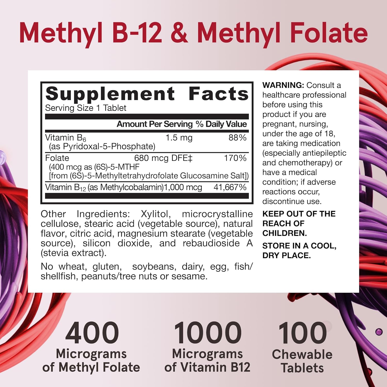 Jarrow Formulas Methyl B-12 & Methyl Folate 100 Chewable Tablets