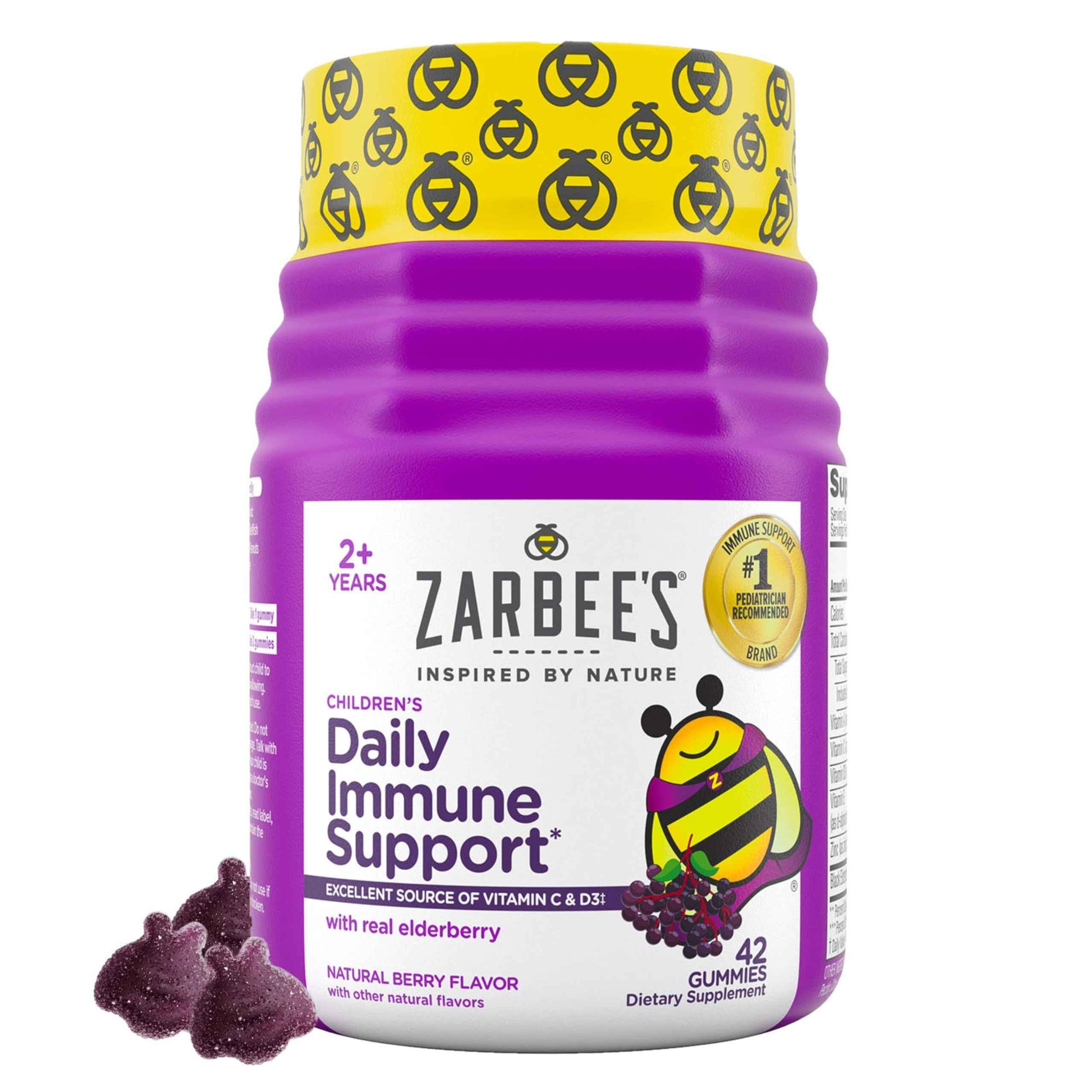 Zarbee’s Elderberry Gummies for Kids, Immune Support  with Vitamins A, C - 42 ct