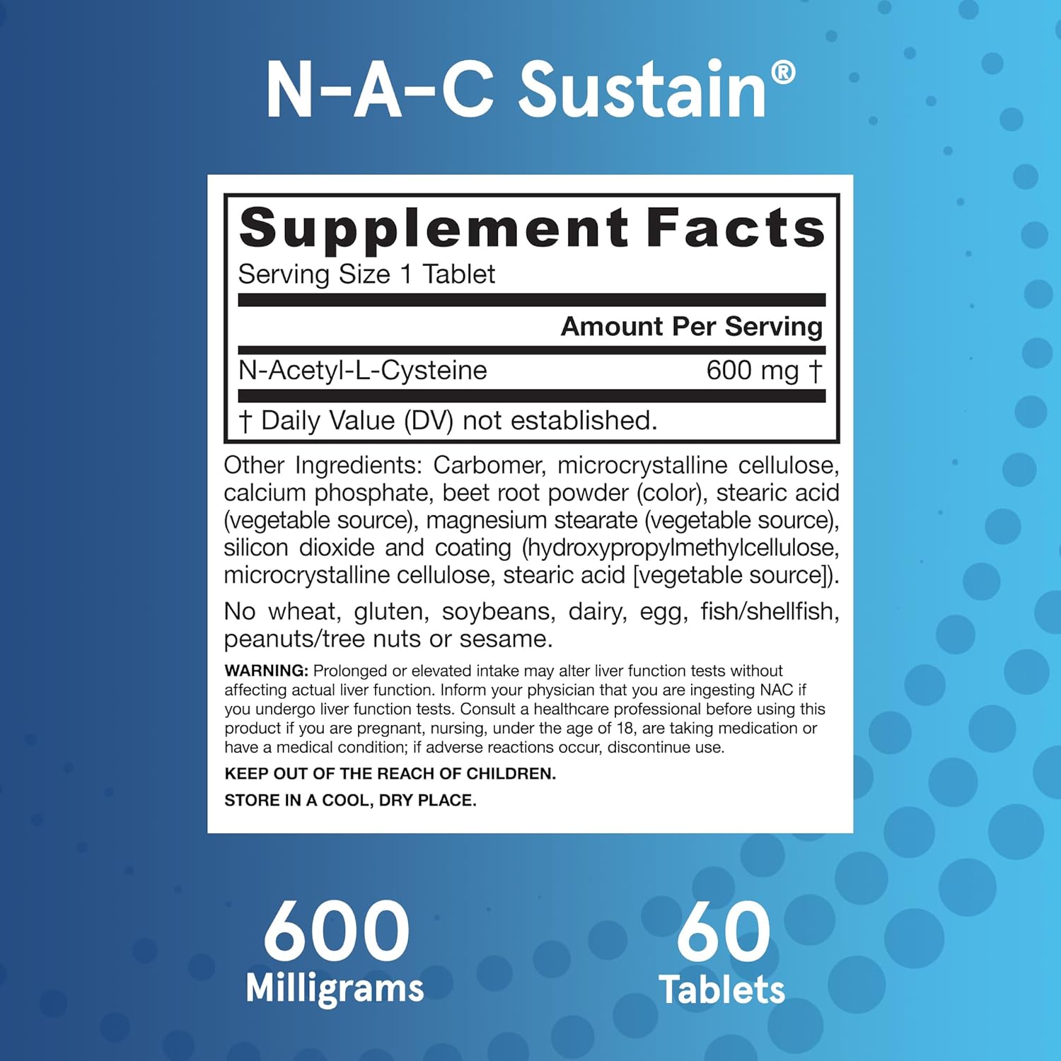 Jarrow Formulas N-A-C Sustain 600 Mg Dietary Supplement 60 Tablets