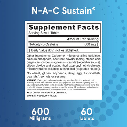 Jarrow Formulas N-A-C Sustain 600 Mg Dietary Supplement 60 Tablets
