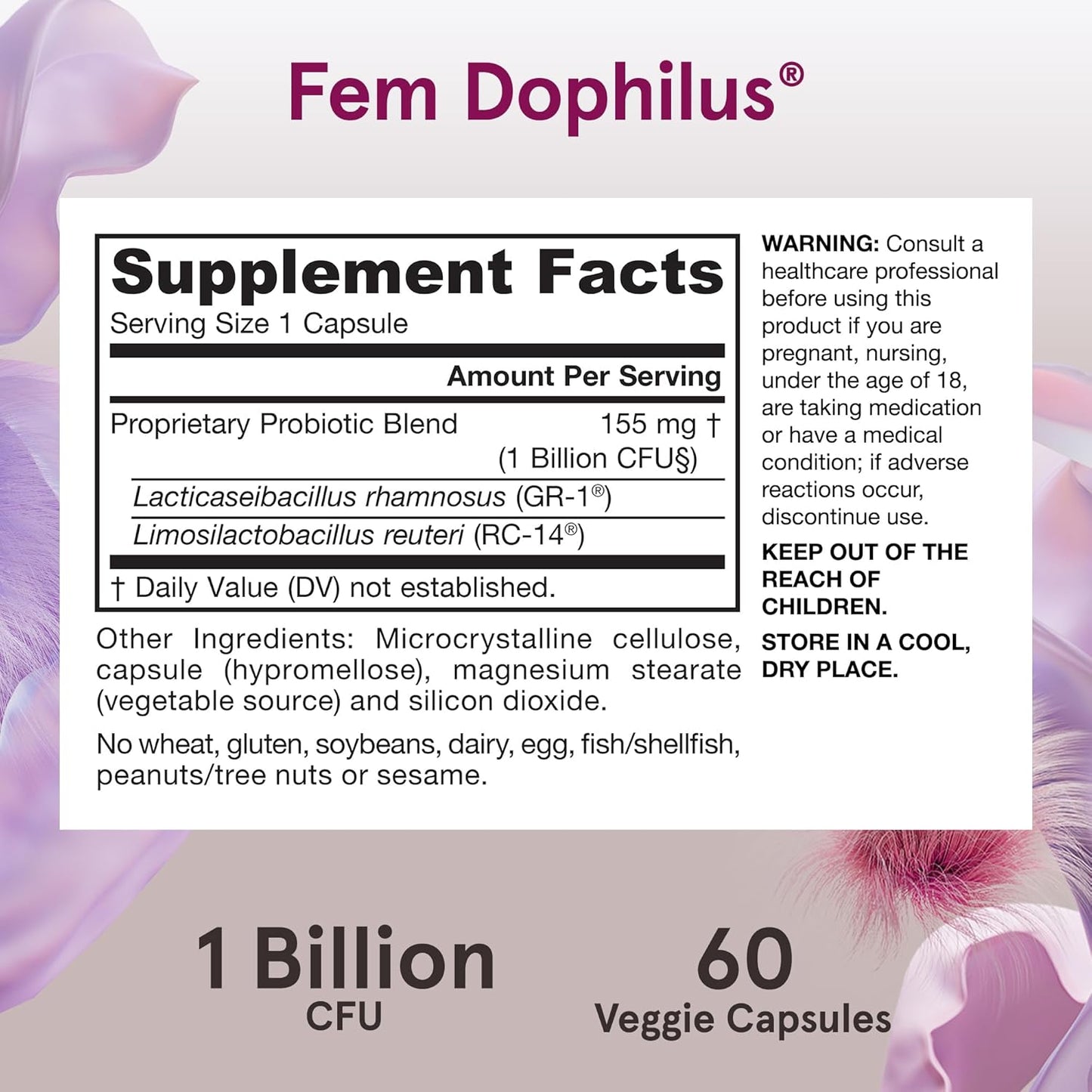 Jarrow Formulas Fem-Dophilus Vaginal Probiotics 1 Billion CFU, 60 Count (Pack of 1)
