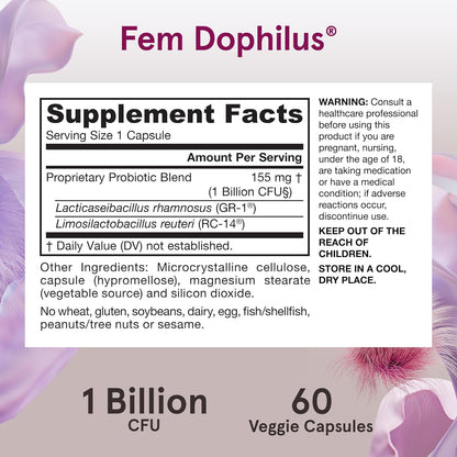 Jarrow Formulas Fem-Dophilus Vaginal Probiotics 1 Billion CFU, 60 Count (Pack of 1)