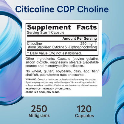Jarrow Formulas Citicoline CDP 250mg Brain Health Supplement 120 Capsules