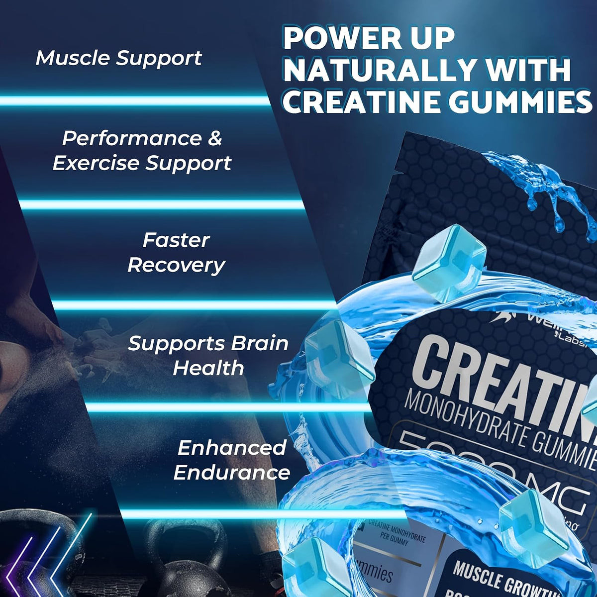 Creatine Gummies for Women & Men 5g Creatine Monohydrate Muscle Strength and Recovery Support 30 Servings