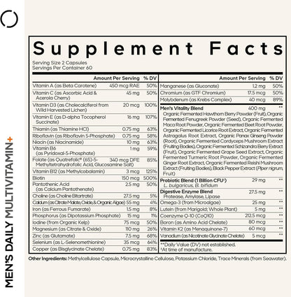 Codeage Men's Daily Multivitamin 25+ Vitamins Minerals Organic Whole Foods 120 Capsules