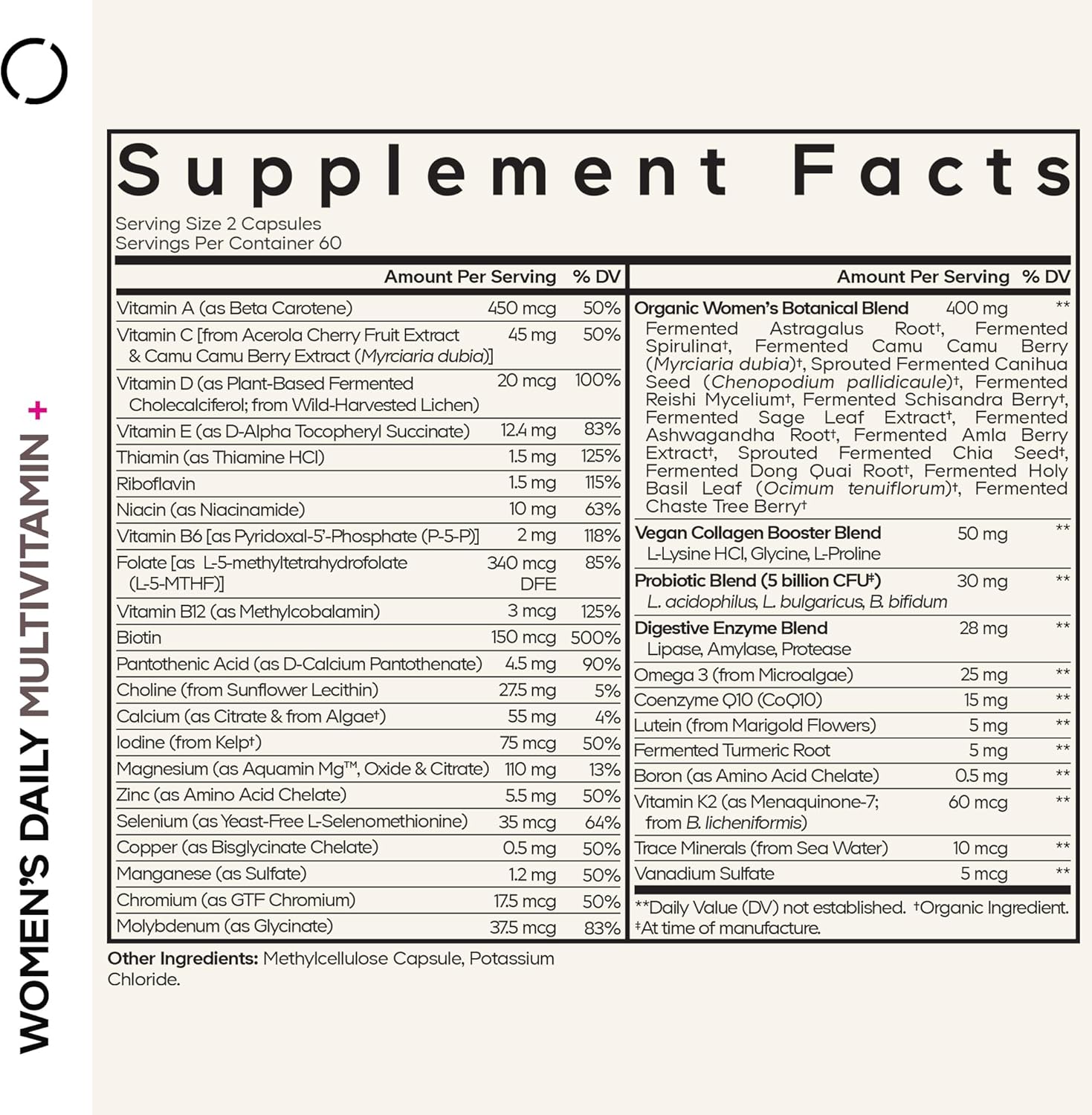 Codeage Women's Daily Multivitamin Fermented Organic Whole Foods Probiotics 120 Capsules