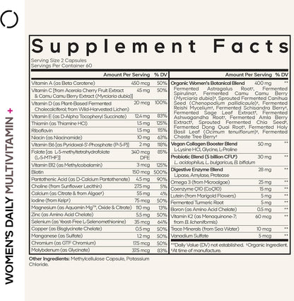 Codeage Women's Daily Multivitamin Fermented Organic Whole Foods Probiotics 120 Capsules
