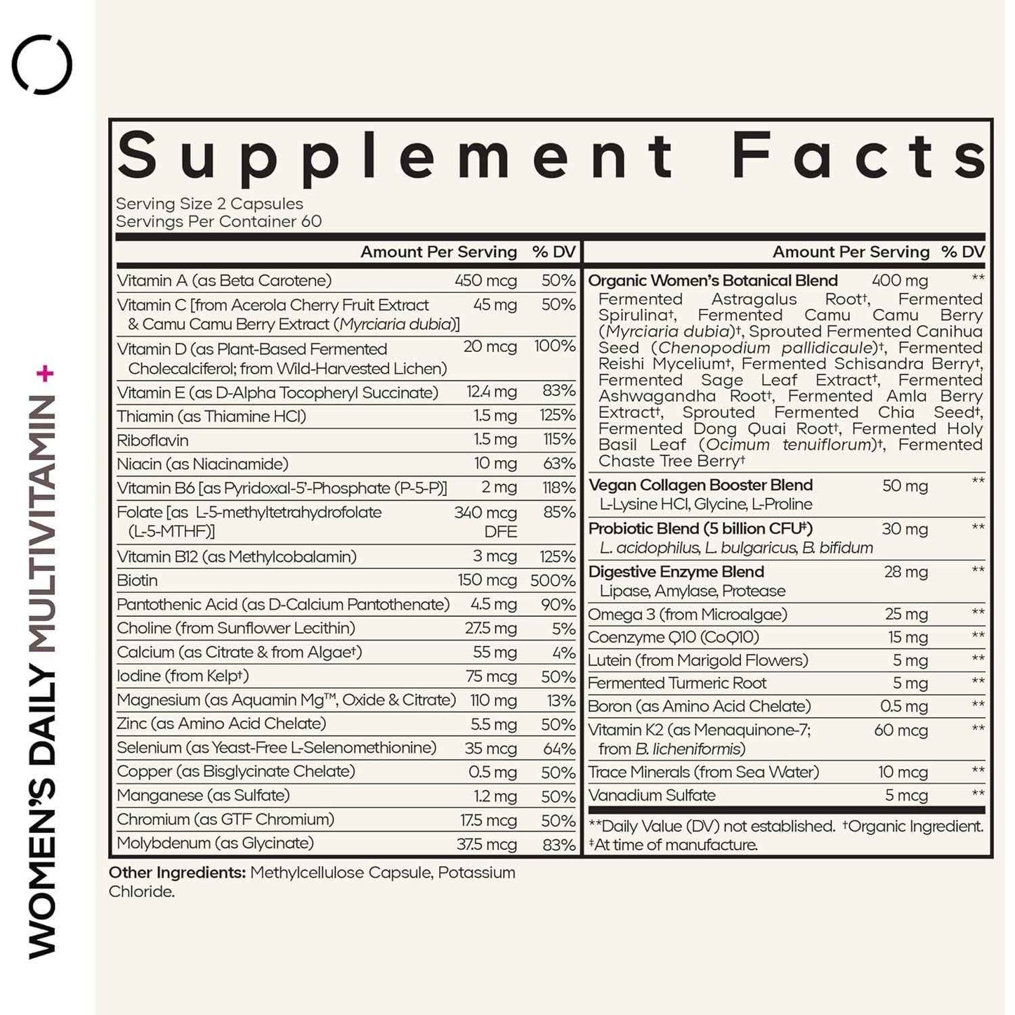 Codeage Women's Daily Multivitamin Fermented Organic Whole Foods Probiotics 120 Capsules