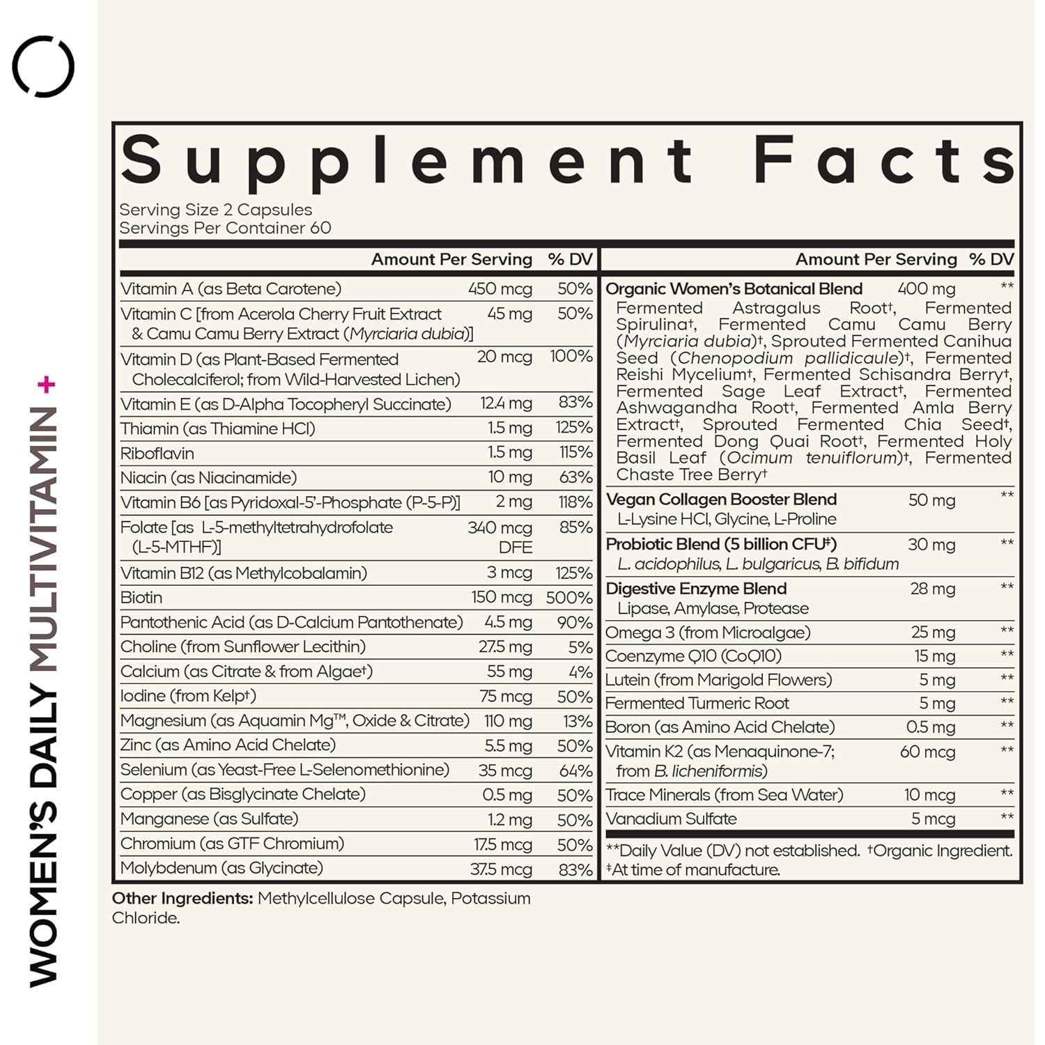 Codeage Women's Daily Multivitamin Fermented Organic Whole Foods Probiotics 120 Capsules