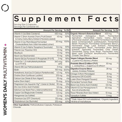 Codeage Women's Daily Multivitamin Fermented Organic Whole Foods Probiotics 120 Capsules
