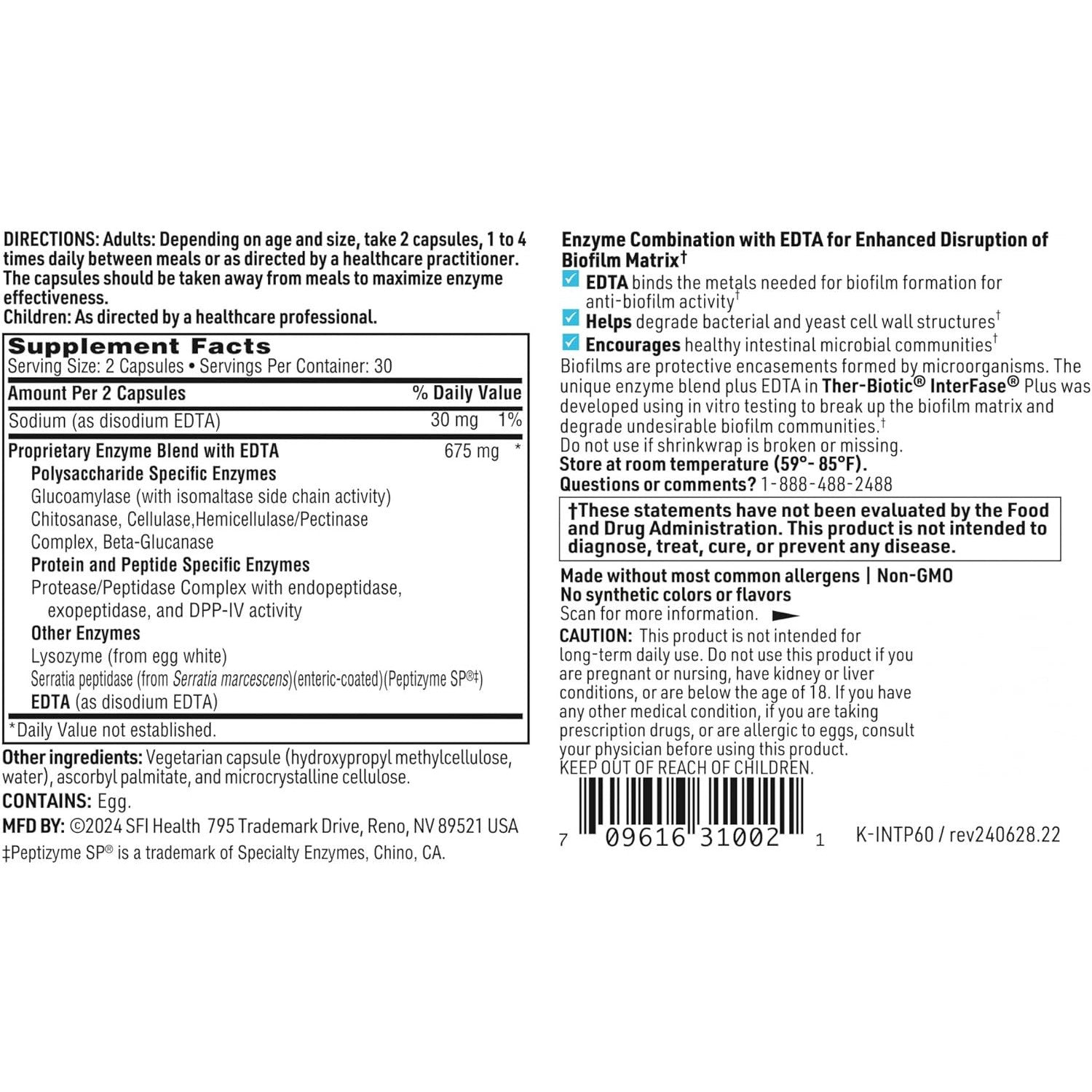 Klaire Labs Interfase Plus Multi-Enzyme Supplement with EDTA 60 Capsules