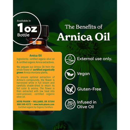 Herb Pharm Arnica Oil USDA Organic Herbal Oil for Face Body 1 fl oz